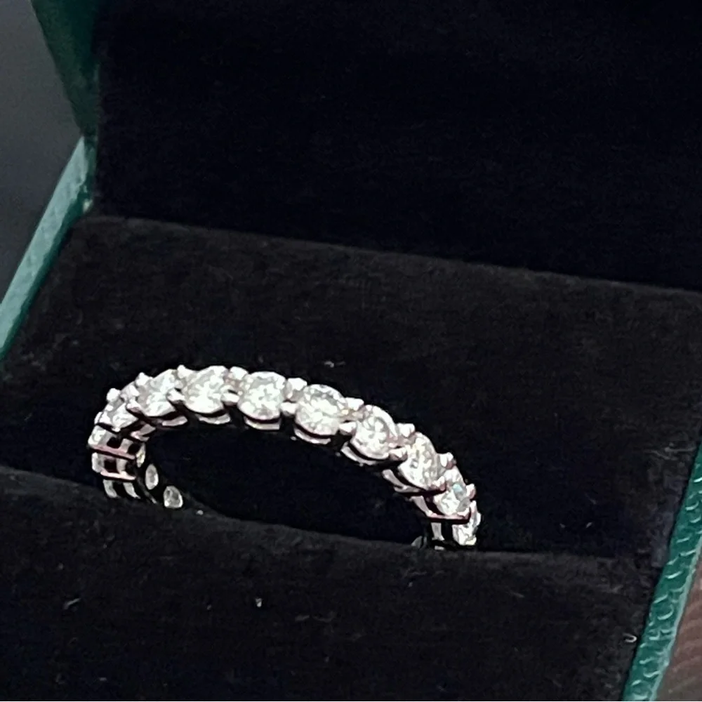 3.00mm Round Brilliant Cut Moissanite Eternity Wedding Band 925 Sterling Silver - Picture 1 of 9